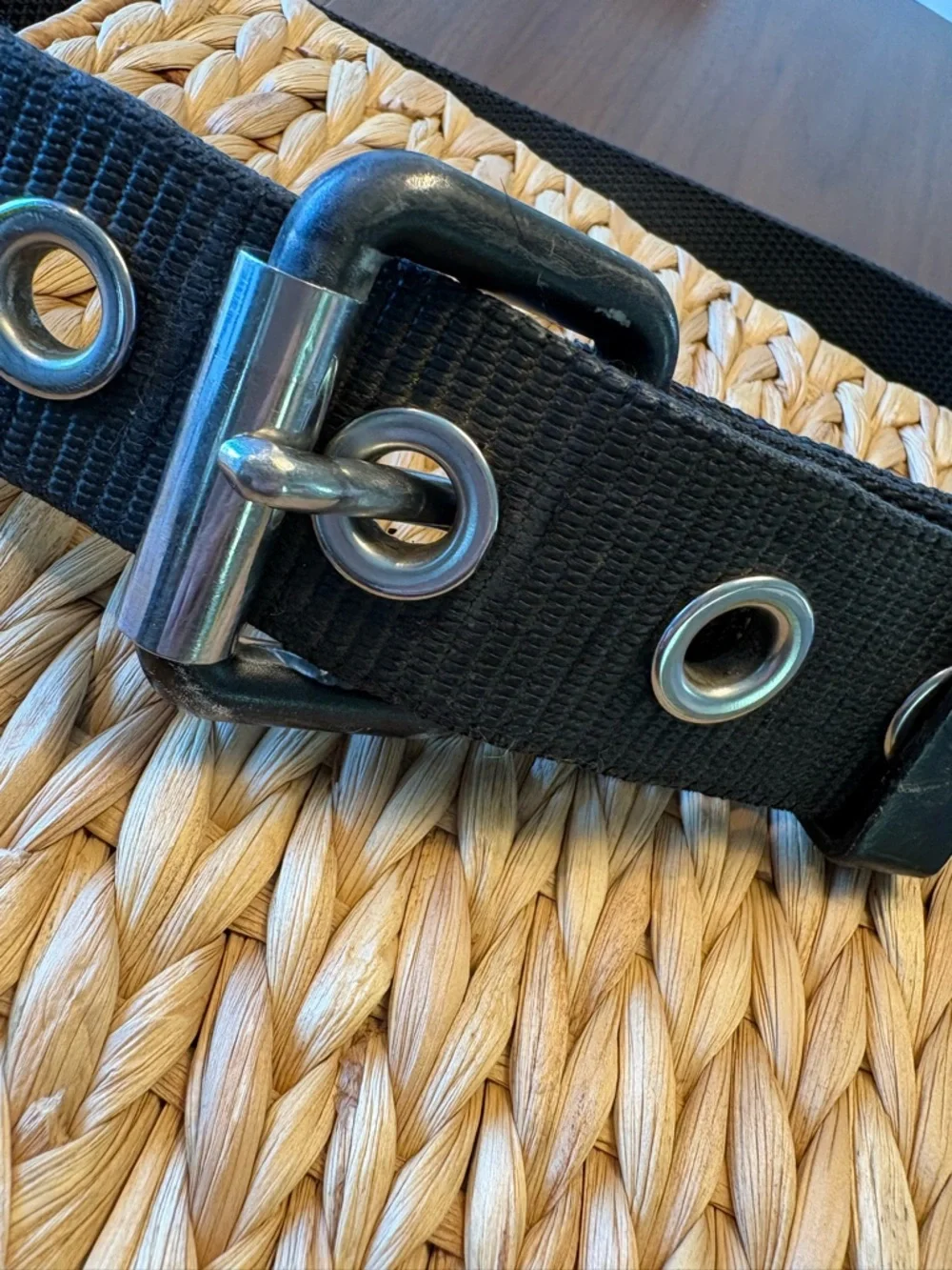 Black Webbed Men's Belt with Silver Grommet Hardware Punk Grunge Utility 38”-42” - Picture 2 of 8